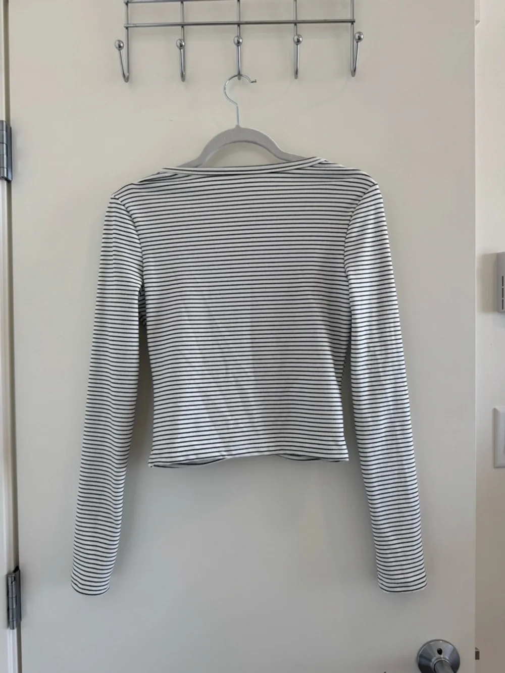 Musera Black & White Striped Button-Front V-Neck Top - Picture 5 of 6